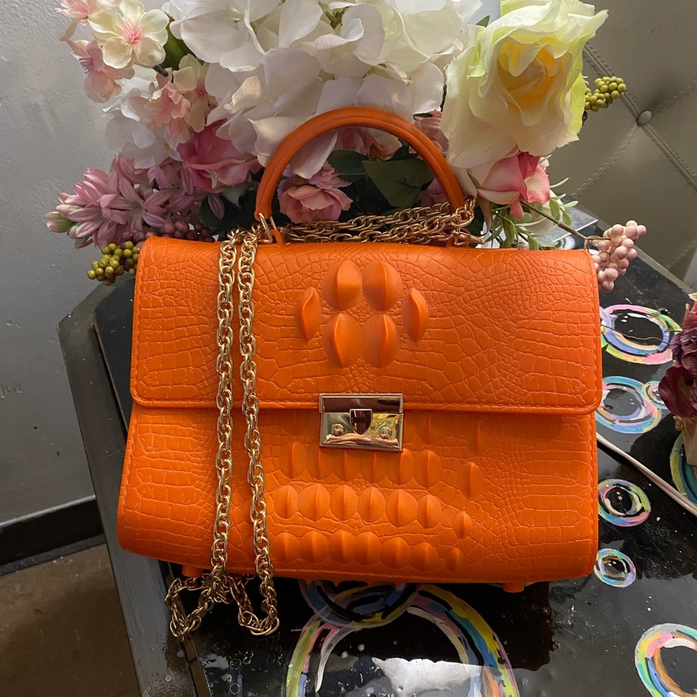 Gold and Orange Satchel with Croc Texture